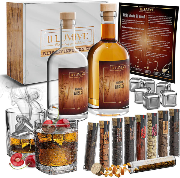 Whiskey| Ultimate Whiskey Set| Whiskey Infusion Kit Includes Whiskey Glass, Whiskey Stones 3 Woodchips and 6 Botanicals| Great for Men, Whiskey Gifts for Men, Mens Birthday Gift Ideas