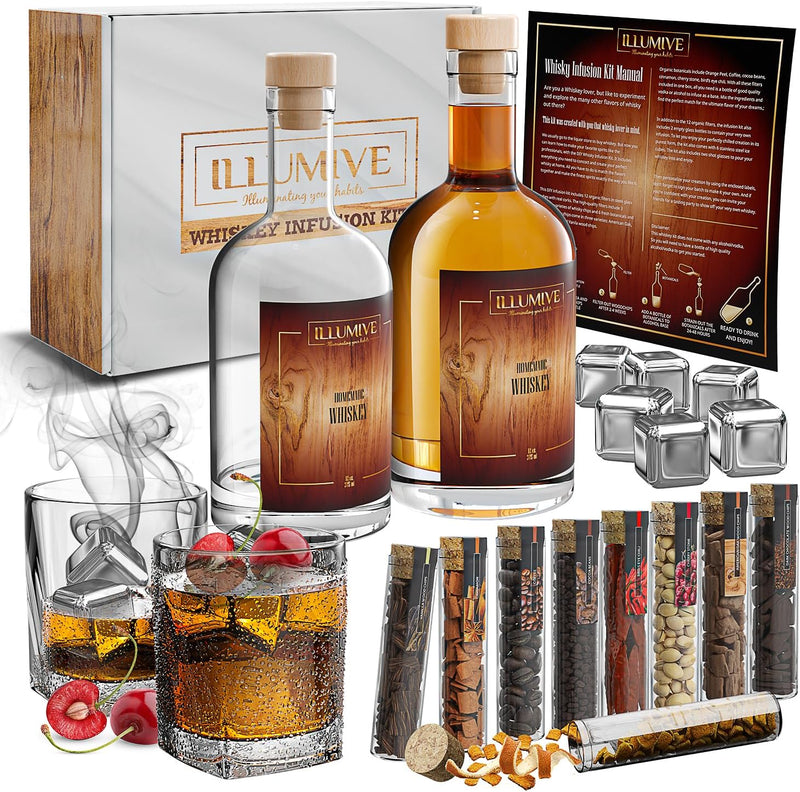 Whiskey| Ultimate Whiskey Set| Whiskey Infusion Kit Includes Whiskey Glass, Whiskey Stones 3 Woodchips and 6 Botanicals| Great for Men, Whiskey Gifts for Men, Mens Birthday Gift Ideas