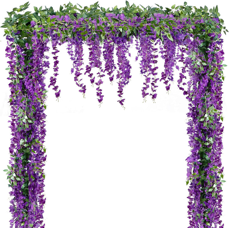 Wisteria Flower Garland - Artificial Hanging Vines for Home Garden Wedding - 6Pcs 354ft Purple