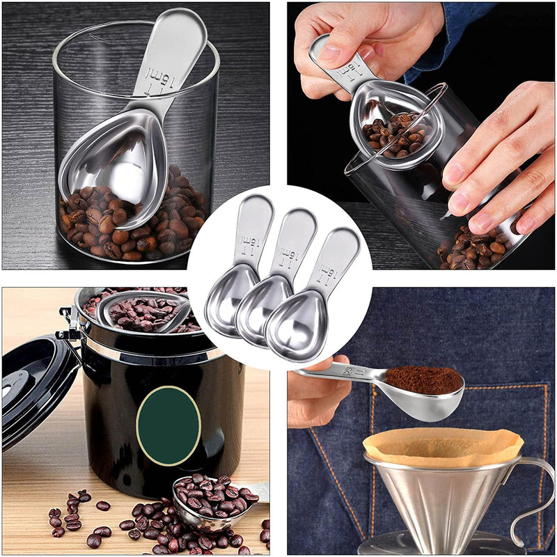 3 Pieces Coffee Scoop, Stainless Steel Coffee Spoons Tablespoons Measuring Scoops for Tea, Sugar, Ground Coffee, Whole Bean,Flour (Silver, 15 ml)