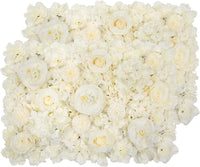 Artificial Flower Wall Panels 2 Pack 24'' X 16'' Flower Wall Mat Silk Rose Flower Wall Decor 3D Flower Wall Panel for Backdrop Wedding Birthday Party Home Decorations（Ivory White）