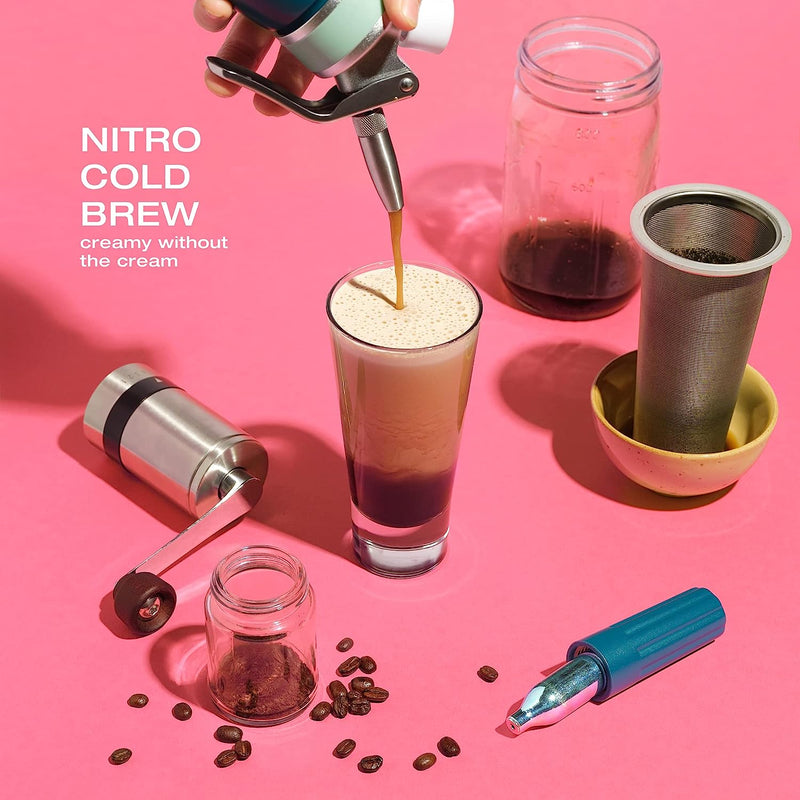 Impeccable Culinary Objects (ICO) NITRO KAFO 0.5L Nitro Coffee Maker, Aluminum Nitro Cold Brew Coffee Maker with Special Nitro Diffuser Nozzle & Cold Brew Maker with Cold Brew Mason Jar, 1 Pint/0.5L