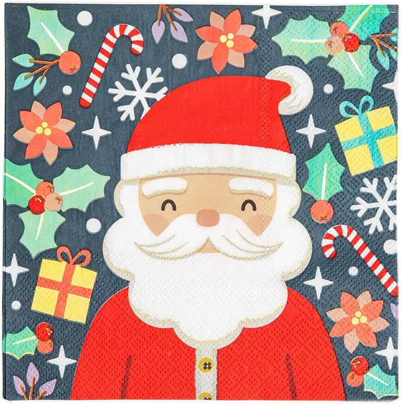 Santa Claus Paper Napkins for Christmas Holiday Parties (6.5 x 6.5 In, 50 Pack)