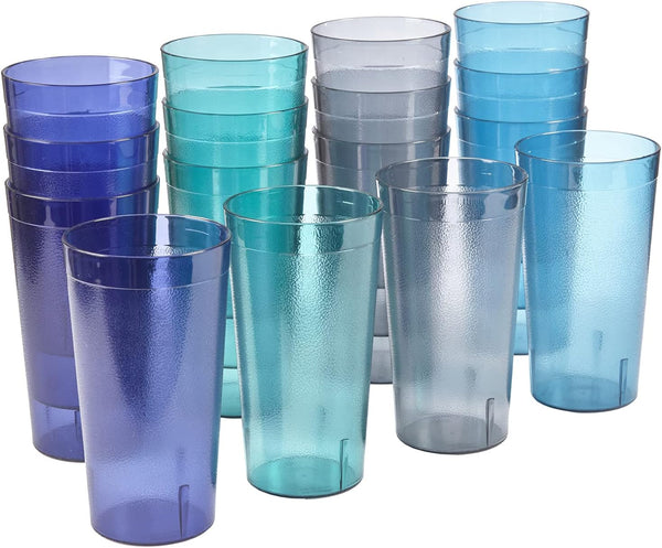 US Acrylic Cafe Plastic Reusable Tumblers (Set of 16) 20-ounce Water Cups Coastal Colors | Restaurant Style Drinking Glasses Value Set, Stackable, BPA-free, Made in the USA | Top-rack Dishwasher Safe