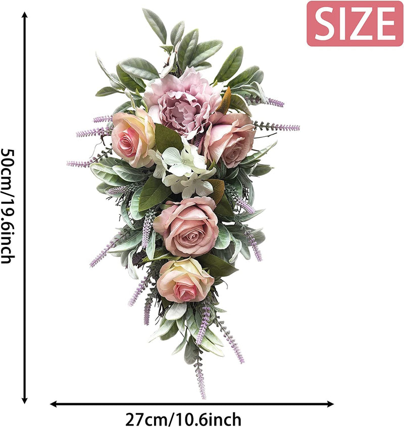2 Pack 20 Summer Teardrop Swag - Artificial Wedding Floral with Rose Peony Carnations for Front Door and Home Decor