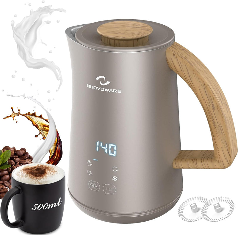 Nuovoware 4-in-1 Milk Frother and Steamer with Temperature Control Dispaly Screen, Electric Automatic Frother for Hot Chocolate Milk, Cappuccinos, Latte, Macchiato, Black