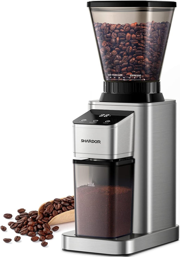 SHARDOR Conical Burr Coffee Grinder Electric with Precision Electronic Timer, Adjustable Burr Mill with 48 Precise Settings, Touchscreen, Anti-static, Brushed Stainless Steel