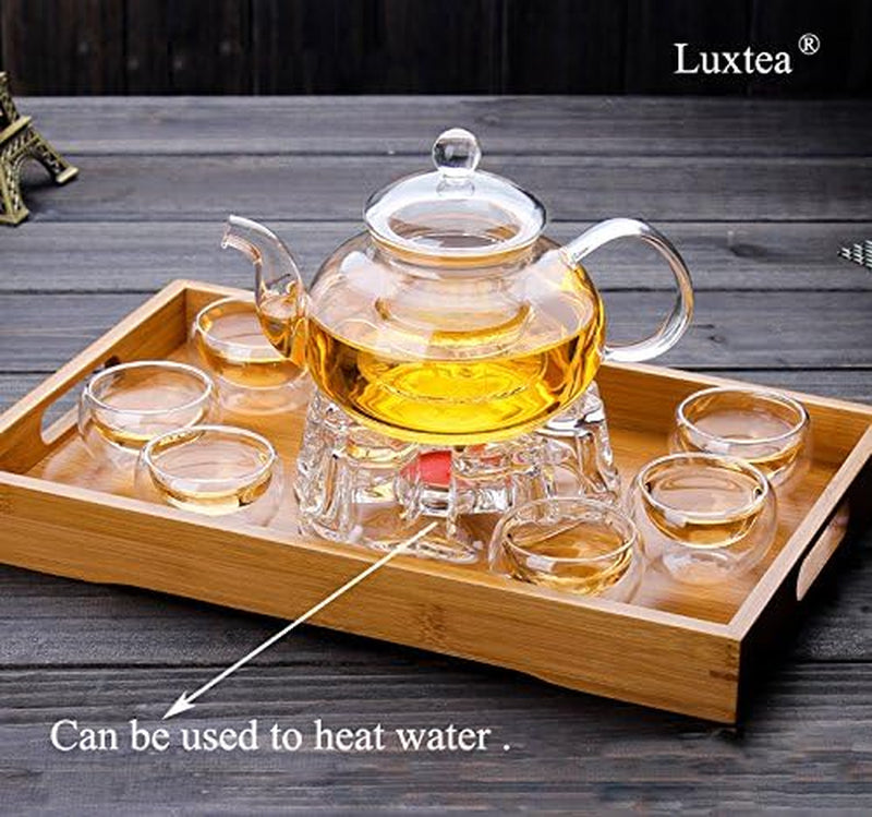 Luxtea Crystal Teapot Heating Base Glass Teapot Warmer In Heart Shape Heat Resistant for Heating Tea or Beverages