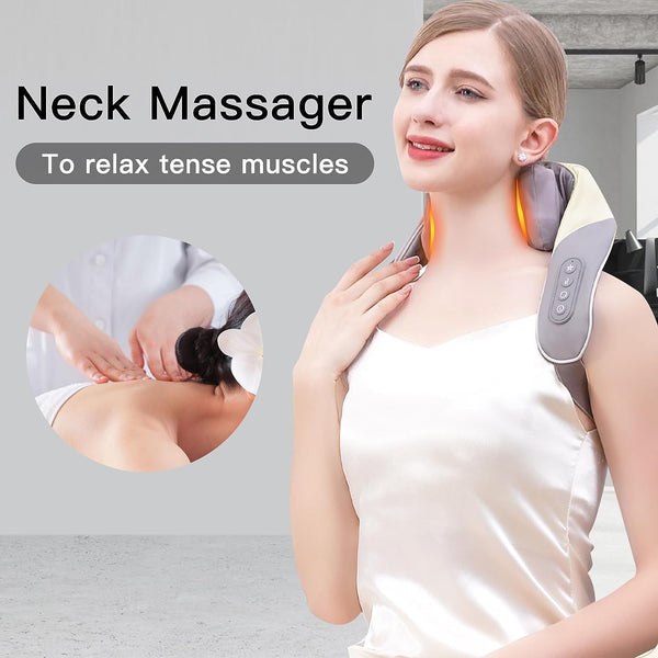 Electric Kneading Neck Massager, Neck and Back Massager with Heat for Pain Relief Deep Tissue, Neck Massager Cordless for Women, Home, Office, and Car Use, Beige