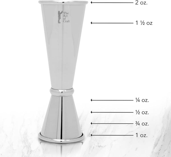 The Art of Craft Japanese Jigger: 1oz 2oz Stainless Steel Double Cocktail Jigger with Measurements Inside – Measuring Tool for Bartenders