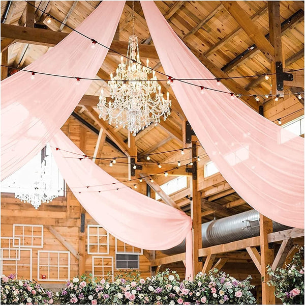 Chiffon Wedding Ceiling Drapes - Light Peach Sheer Fabric Panels for Ceremony and Reception Decor