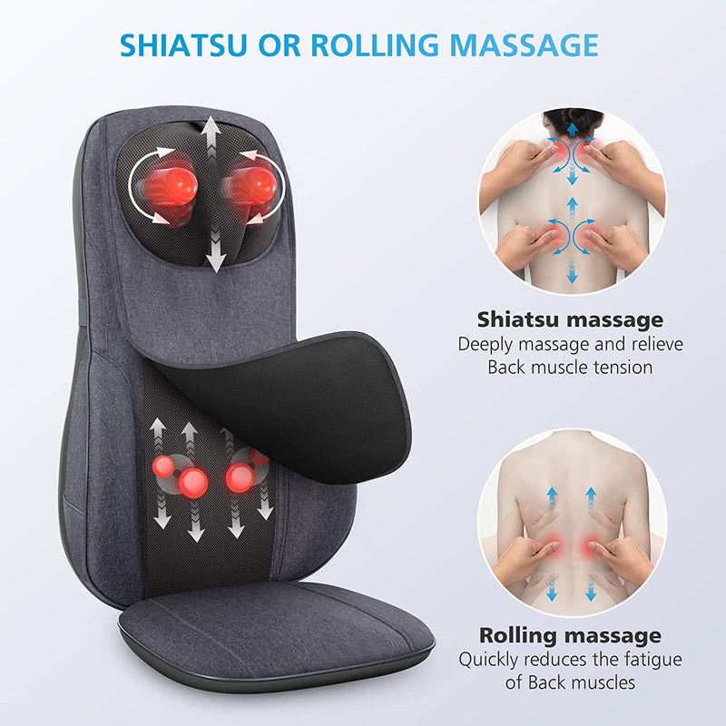 COMFIER Neck Back Massager with Heat, Height Adjustable Chair Massager Seat Cushion for Neck Shoulders, Shiatsu Massage Chair Pad for Back Support,Full Body Pain Relief,Gifts for Mom,Dad,Gray