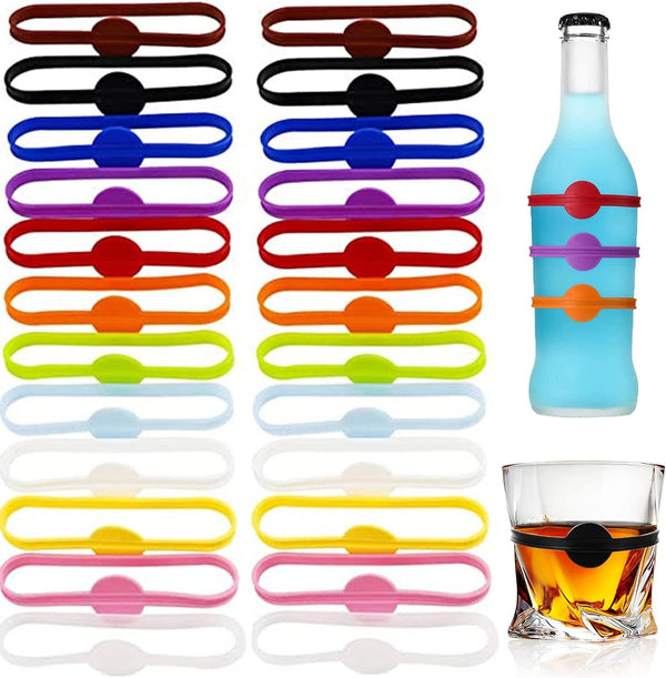Minsoda Stretchable Drink Markers 24pcs, Wine Glass Markers, Drink Identifiers for Glasses Cup, Beer Bottle, Mug, Jar, Cocktail Glass, Drink Labels for Party