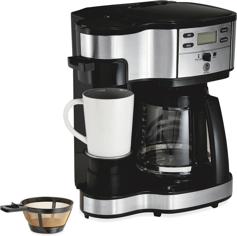 Hamilton Beach 49933 2-Way 12 Cup Programmable Drip Coffee Maker & Single Serve Machine, Glass Carafe, Auto Pause and Pour, White