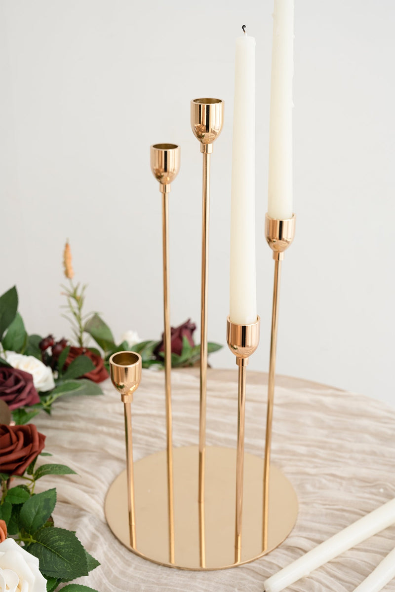 5-Arm Gold Candlestick Holder for Wedding