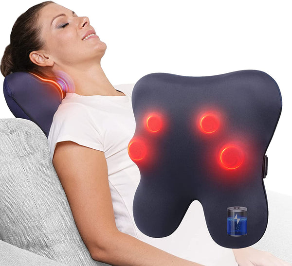 BOB AND BRAD Back Massager with Heat, Cordless Shiatsu Massagers for Neck and Back, Neck and Shoulder Massager, 3D Kneading Massage Pillow for Muscle Pain Relief, Relaxation Gifts for Women Men