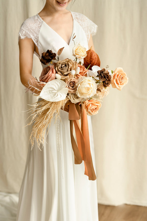 Rust Sepia Bridal Bouquet - Standard Cascade