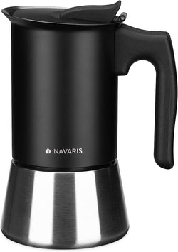 Navaris Moka Coffee Pot - Percolator Espresso Maker for Stovetops Induction Gas Electric Stove Hob - Stainless Steel Percolated Coffee Pot - 6.8 fl oz