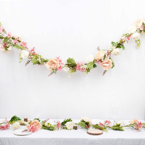 6Ft Silk Peony Garland - Artificial Flower Garland for Wedding or Party Table Decoration