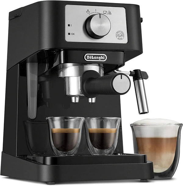 De'Longhi Stilosa Manual Espresso Machine, 13.5 x 8.07 x 11.22 inches & Stainless Steel Milk Frothing Pitcher, 12 ounce (350 ml), 12 oz & Double Walled Thermo Espresso Glasses, Set of 2