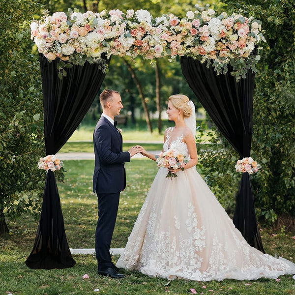 Elegant Wedding Arch Drapes - 18FT Black Chiffon Curtain Panels for Ceremony and Celebrations