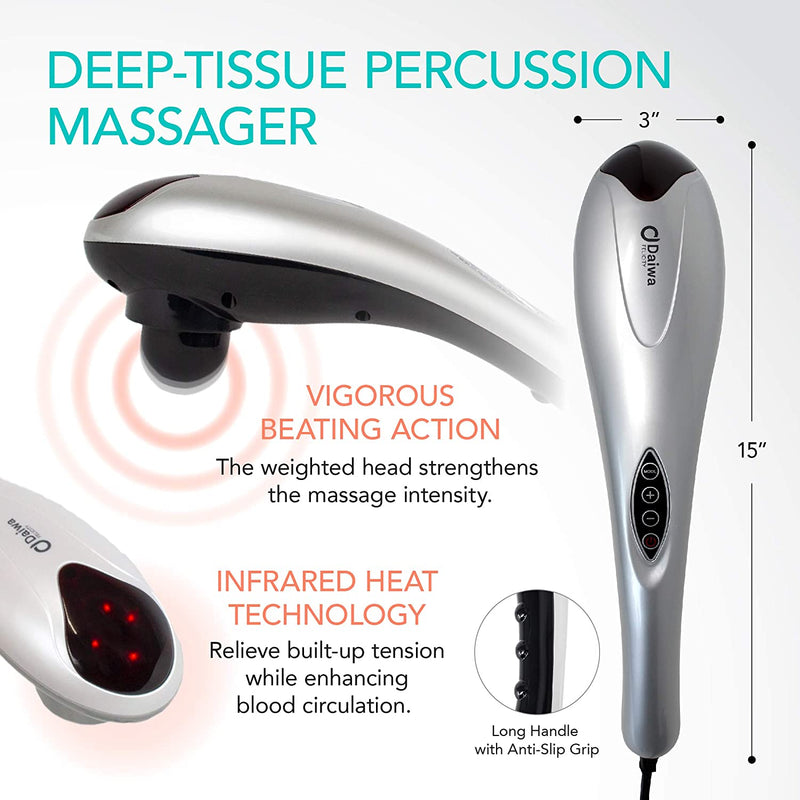 Daiwa Felicity Electric Handheld Massager - Deep Tissue, Back, Neck, Shoulder, Leg, and Calf Muscle Massager - FSA HSA Eligible Massage Machine with Heat for Pain and Stress Relief