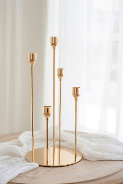 5-Arms Candlesticks Holder for Wedding - Gold