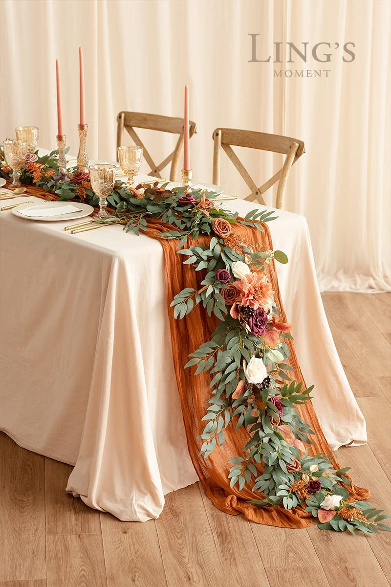 Eucalyptus and Flower Garland - 6Ft Table Runner and Handcrafted Wedding Centerpieces