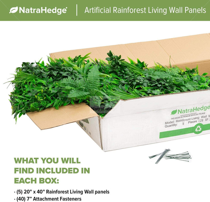 Natrahedge Artificial Rainforest Living Wall Vertical Garden - OutdoorIndoor Decor 5 Pack