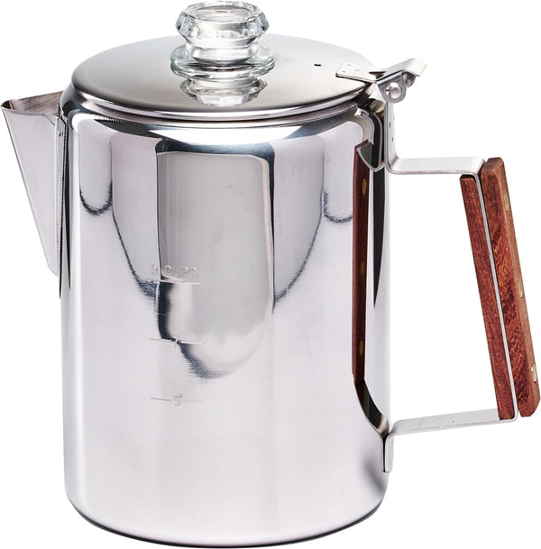 ZOWIE KING Camping-Fire Coffee Percolator Stovetop Pot- Stainless Steel Stove top Coffee Pot, Unleash Flavor in the Great Outdoors (9 Cups)