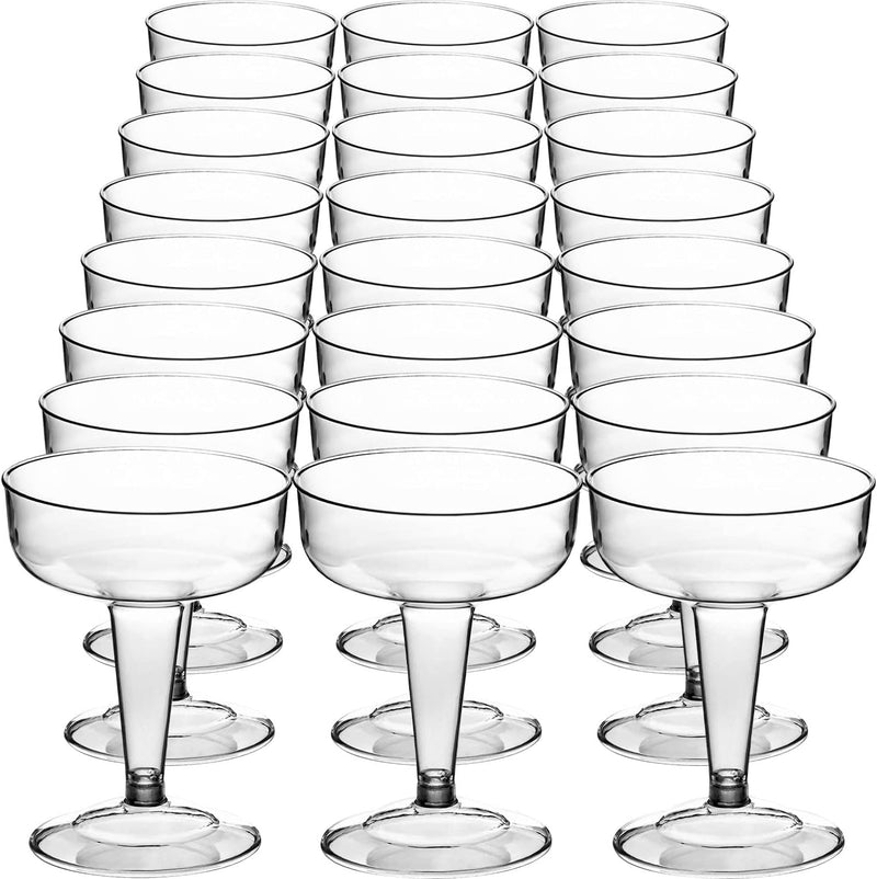 DecorRack 24 Martini Cocktail Glasses, Plastic Party Champagne Cups, Perfect for Outdoor Parties, Weddings, Picnics, Stackable Stemmed, Reusable, Disposable Glasses (Pack of 24)