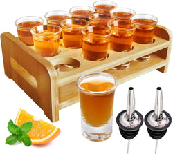 Supwinnet Shot Glasses Set 12pcs 30ml/1oz Shot Glass Tray Holder Organizer Straight Thick Base Clear Whiskey Tequila Glass Cups for Liqueurs Party Club Home Bar Drinking (Set of 12)