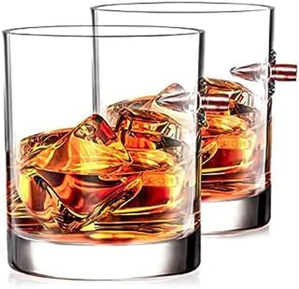 Kollea Christmas Gifts for Men, Set of 2 Whiskey Glasses with .308 Bullet, Old Fashioned Whiskey Glass Set Gift Idea for Men, Vodka, Scotch, Bourbon - 10 Oz