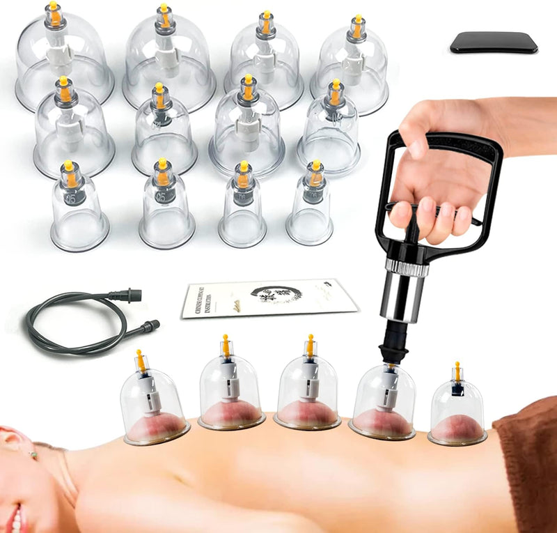 Cupping Set Massage Therapy Cups - 12 Vacuum Suction Cups with Pump Massager for Cellulite Reduction Back Neck Joint Pain Relief,Chinese Hijama Cupping Set