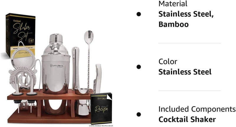 Bartender Kit - Cocktail Shaker Set with Stand and Recipes- Martini Drink Mixer Set Non Rust Bar Tools- Professional Mixology Bartending Kit for The Home Bartender- Fun Cocktail Kit Gift Set