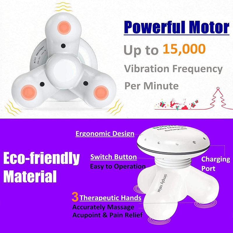 Handheld Back Massager Percussion Electric Full Body Massager for Neck, Shoulder, Hand, Leg and Foot Massage - Cordless Mini Rechargeable Vibrating Massager