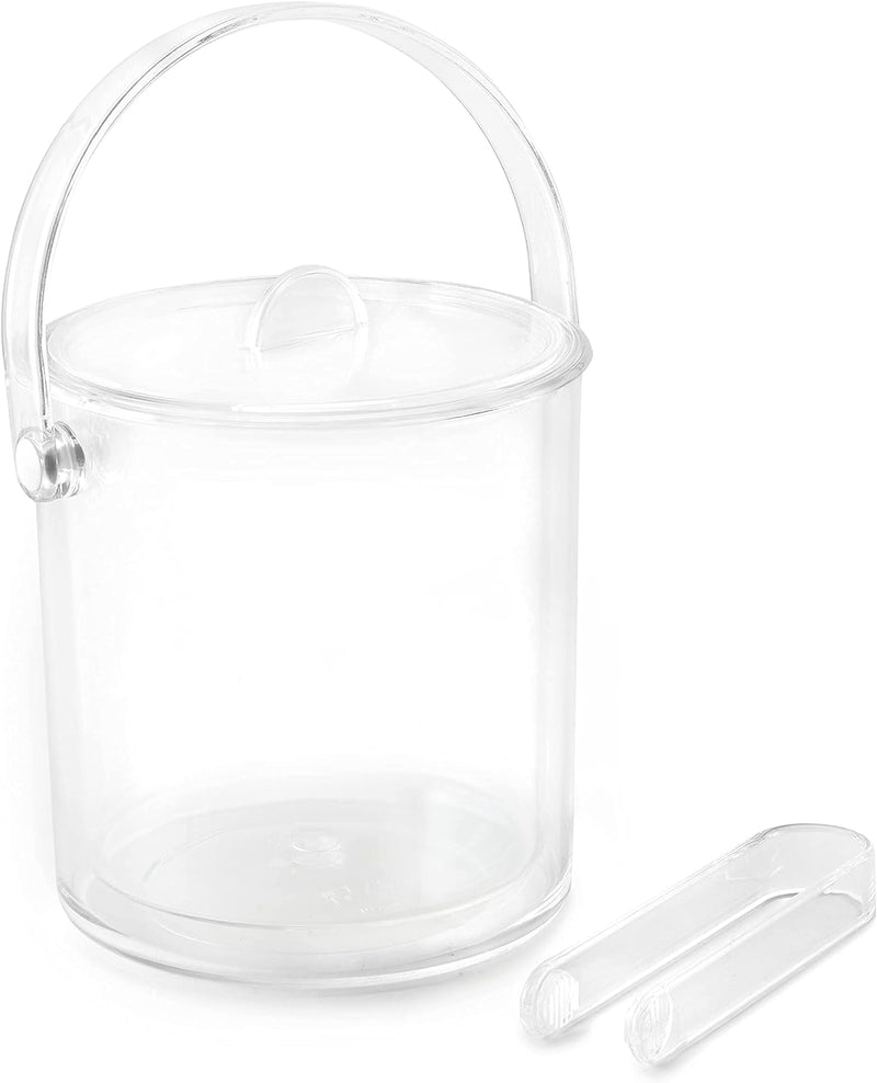 Huang Acrylic Double Wall Ice Bucket with Lid and Ice Tongs 1 1/2 Qt | Great for Home Bar, Chilling Beer, Champagne, Wine Bottle