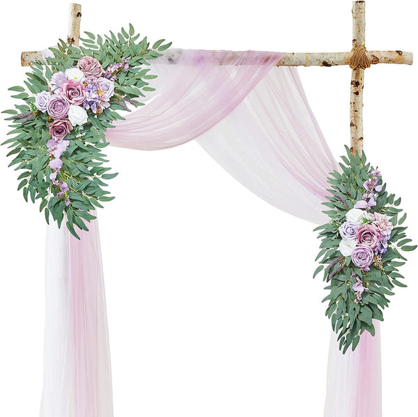 Large Purple Wedding Arch Flowers Swag for Reception Backdrop Decor - Artificial Floral Arrangement with Welcome Sign Draperic Fabric Not Included