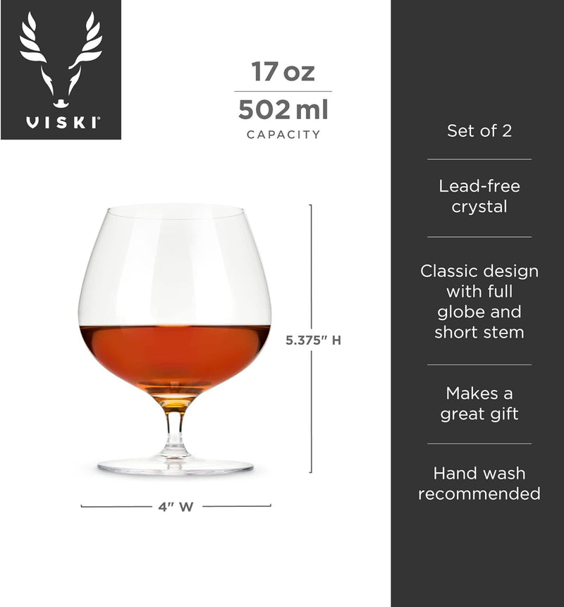 Viski Wingback Brandy Glass glassware set, Stemmed Wine glasses, Cocktail Glass Gift, Perfect for Bourbon, Rye, Scotch, and Mezcal, Set of 2, 17oz