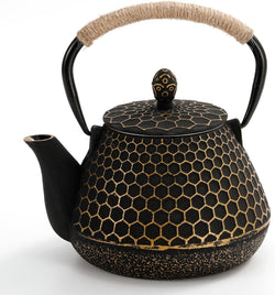 Cast Iron Teapot with Teapot Lid Clip - MIDIMORI Japanese Cast Iron Tea Kettle Stovetop Coated with Enameled Interior, ANNUAL RING Pattern Tea Pot with Infusers for Loose Tea (34 Ounce /1000 ml)