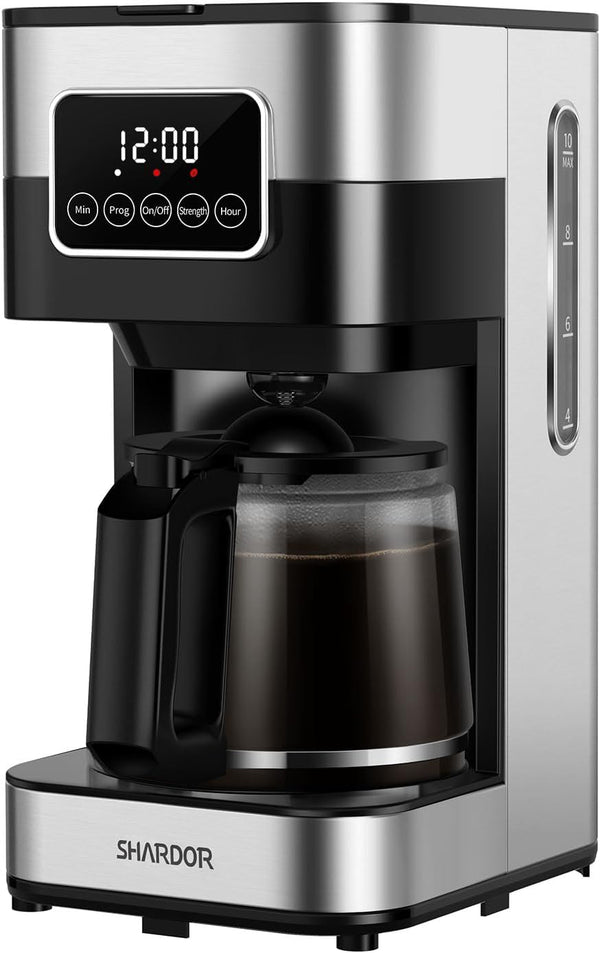 SHARDOR Coffee Maker 10-Cup Programmable Coffee Machine with Timer, Drip Coffee Pot with Auto Shut-Off, Great for Home & Office, Glass Carafe & Reusable Filter, Black & Stainless Steel