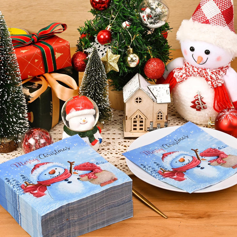 Homlouue 100 Pcs Christmas Guest Napkins, Watercolor Snowman 3 Ply Paper Napkins, Christmas Paper Napkins Disposable for Dinner Cocktail Party Decorations, Xmas Guest Towels Disposable Bathroom