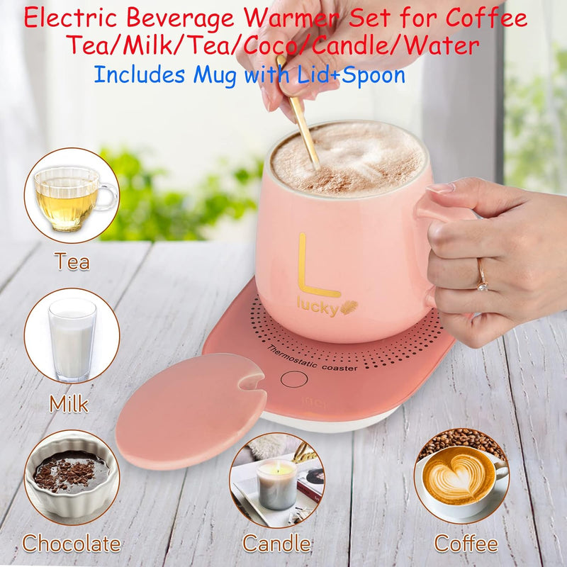 Coffee Mug Warmer with Mug, Coffee Cup Mug Warmer for Desk with Auto Shut Off, Mug Warmer Set for Desk Home Office-Xmas Gifts