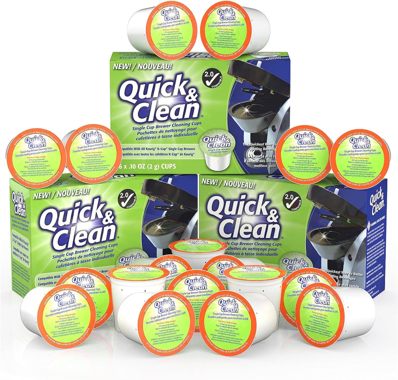 Quick & Clean [6-Pack] Keurig Cleaning Pods - K Cup Cleaner Pod For Keurig - 2.0 Coffee Machine Compatible, Removes Stains, Non-Toxic and Eco-Friendly - Descaler/Descaling Solution