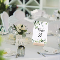 26 Pieces Wedding Table Numbers with 26 Holders Wood Table Numbers Greenery Eucalyptus Table Cards with Head Table Seating Labels Place Card Stands for Wedding Reception Anniversary Party
