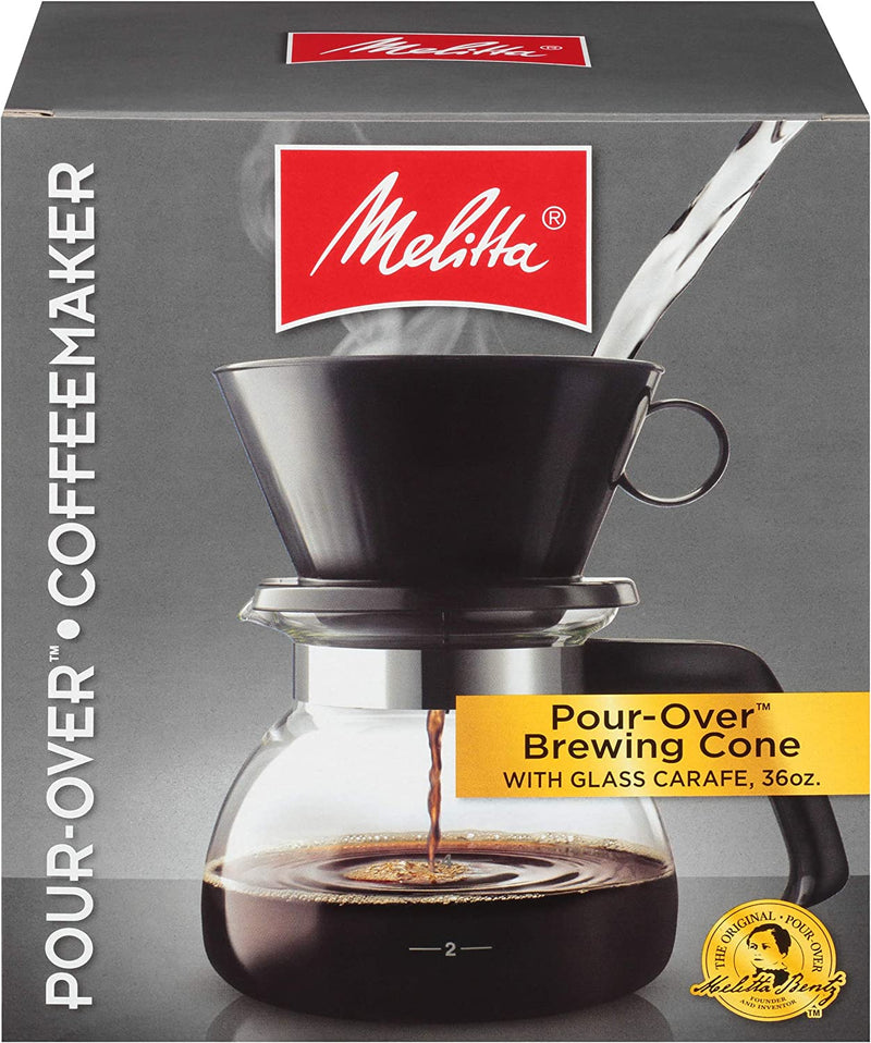 Melitta Pour-Over Coffee Brewer W/ Glass Carafe, Holds 6 - 6 Oz Cups, Black