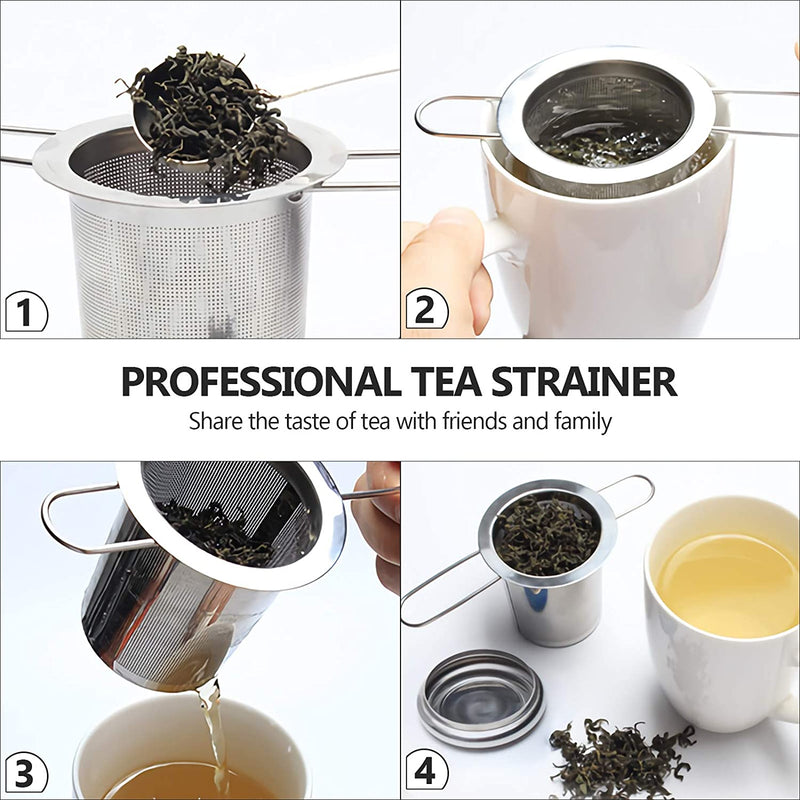 Tea Infuser,Stainless Steel Tea Steeper Fine Mesh Filters, Large Capacity Tea Strainer With Folding Handle And Lid,Hanging On Teapots Mugs Cups To Steep Loose Leaf Tea And Coffee(1 Piece,Silver)