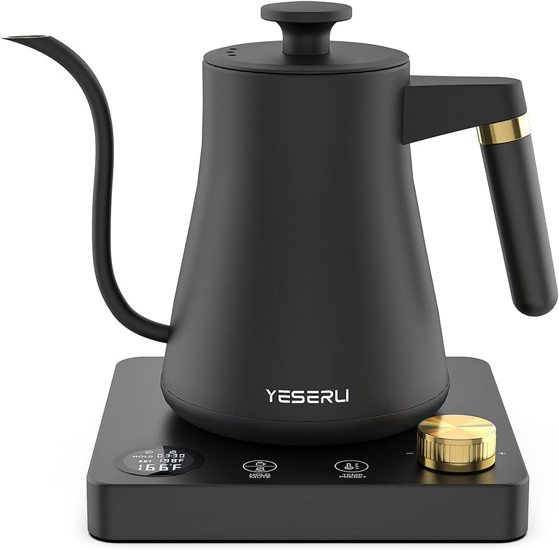 YESERLI Electric Gooseneck Kettle,1200W Electric Kettle for Pour-over Coffee & Tea, Auto Shutoff and Anti-dry Protection, Ergonomic Handle Design, 100% 304 Stainless Steel, 1L, Matte Black (Classic)