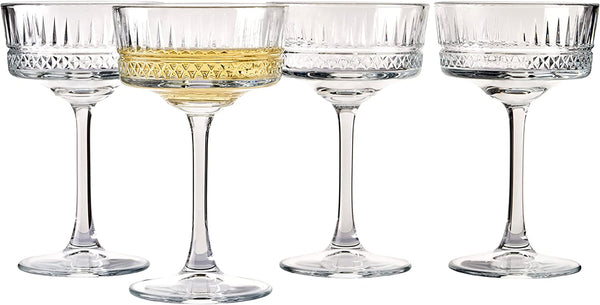 Pasabahce Vintage Coupe Glasses Set Of 4 - Exclusive Champagne, Cocktail, Martini, Wine Glasses - Long Stem Glassware - 8.8 oz - Perfect for Parties, Gifts, Housewarming, Weddings,Aniversary