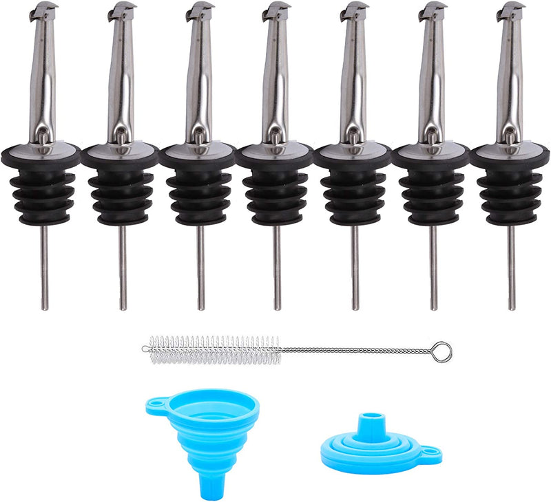 LEGERM Pour Spouts for Olive Oil Bottles Flip Top Speed Pourers Oil Dispenser Spout Set of 7 with Funnel